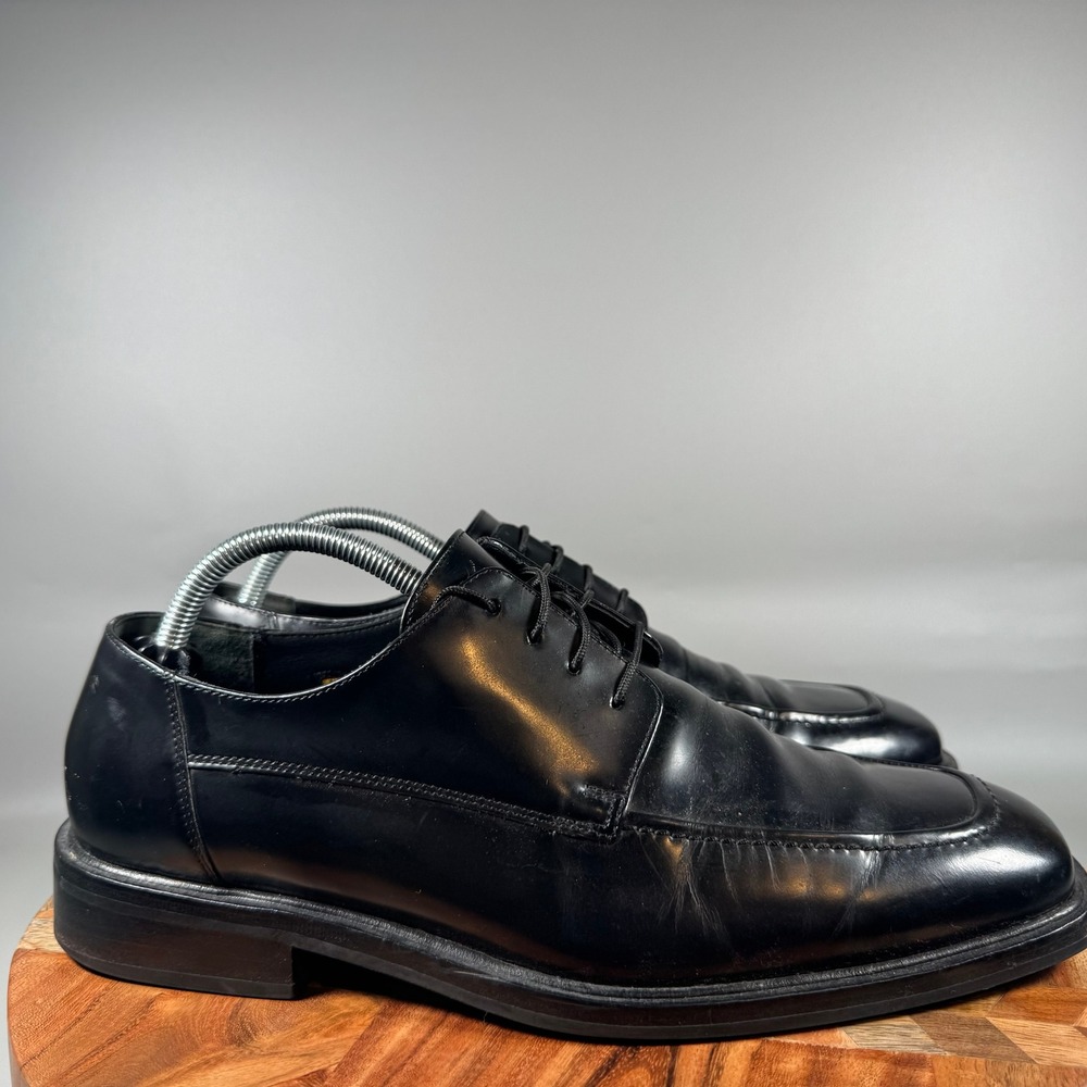 Cole Haan Mens Black Waterproof Leather Apron Toe Derby Shoes C02898 Size 10
